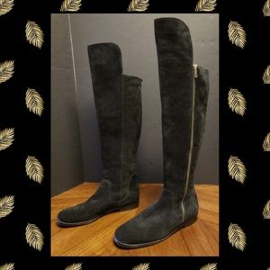 Corso Como Black Suede Flat Boots with Gold Zipper